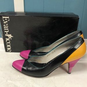 Vtg Evan-Picone 80s 90’s Indiana black kid combo colorful pumps women’s size 7.5